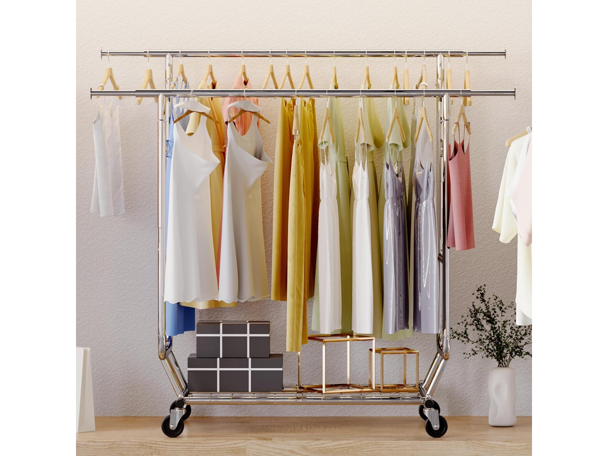 Heavy Duty Metal Clothes Rack Double Rod Garment Storage Rack