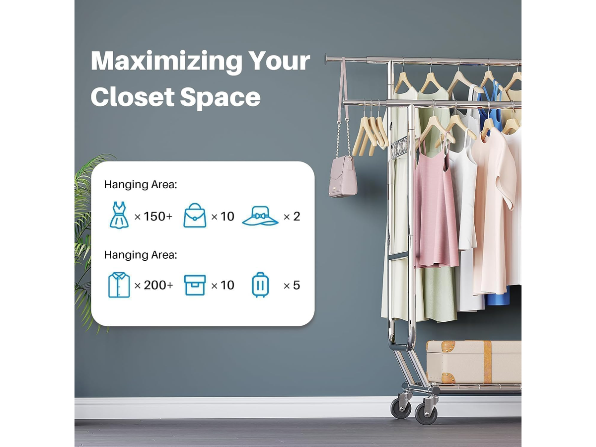 Heavy Duty Metal Clothes Rack Double Rod Garment Storage Rack