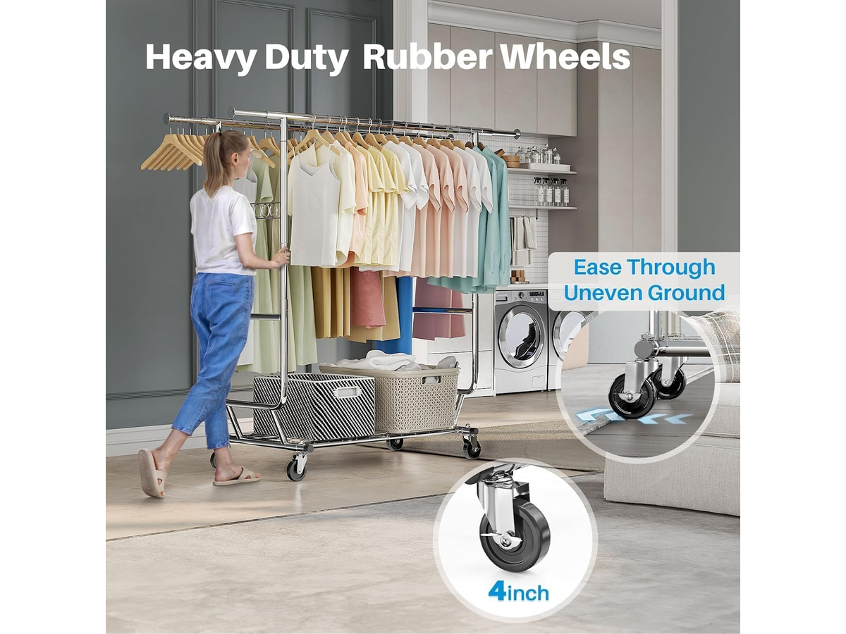 Heavy Duty Metal Clothes Rack Double Rod Garment Storage Rack