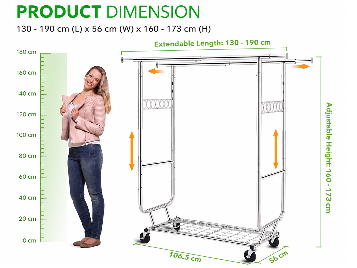 Heavy Duty Metal Clothes Rack Double Rod Garment Storage Rack