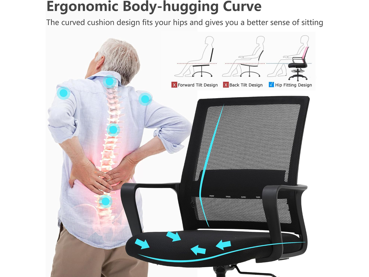Ergonomic Drafting Chair with Flip-Up Armrests and Footrest Ring