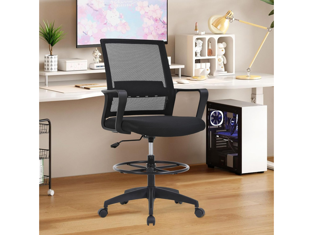 Ergonomic Drafting Chair with Flip-Up Armrests and Footrest Ring