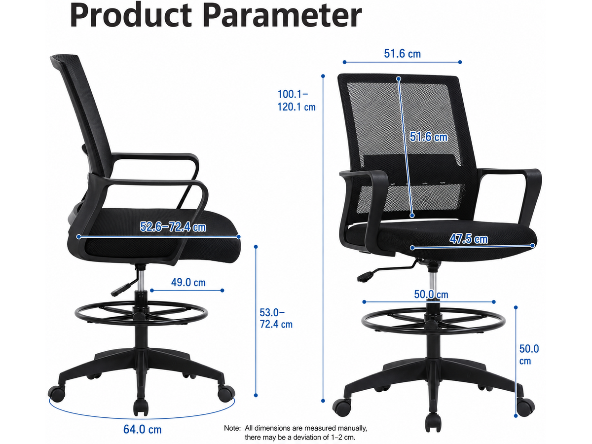 Ergonomic Drafting Chair with Flip-Up Armrests and Footrest Ring