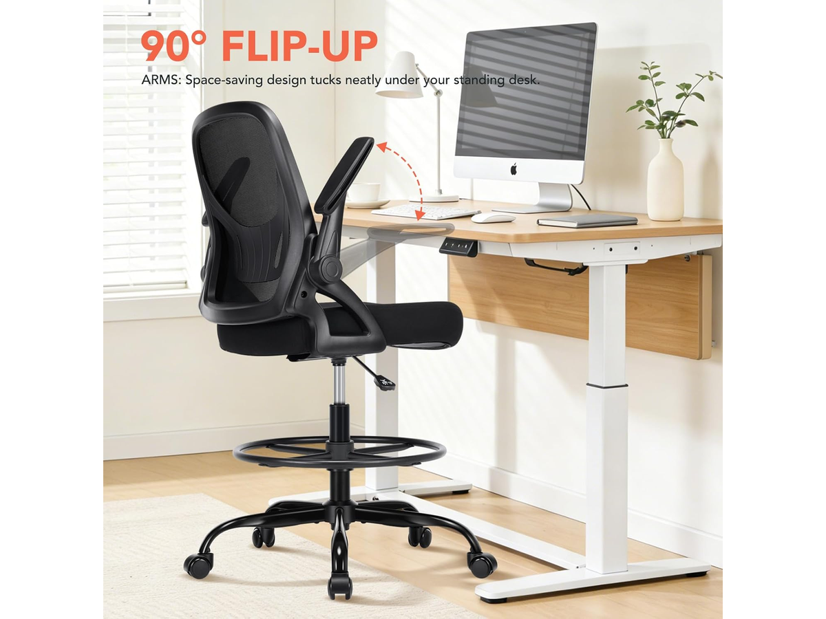 Ergonomic Drafting Chair with Flip-Up Armrests and Footrest Ring