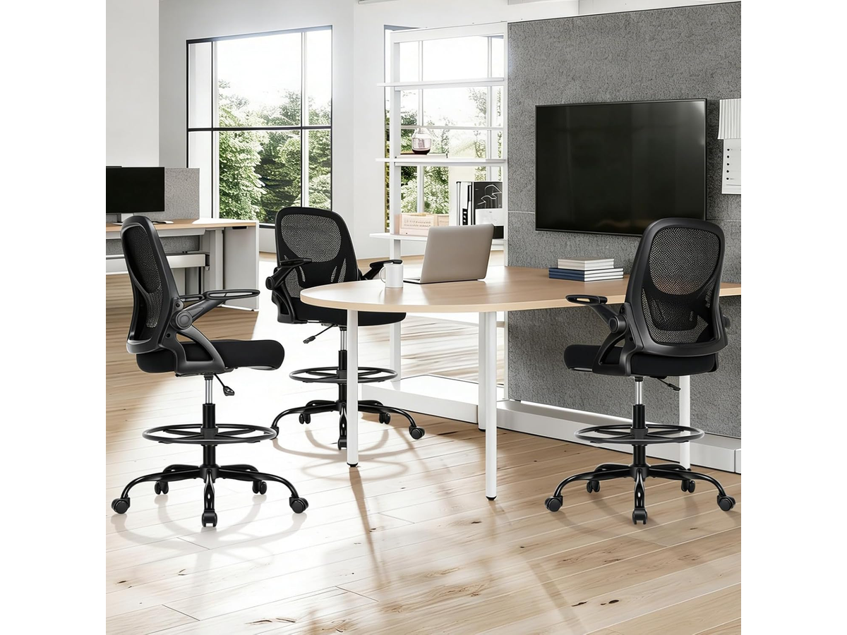 Ergonomic Drafting Chair with Flip-Up Armrests and Footrest Ring