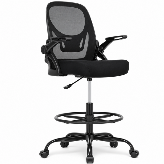 Ergonomic Drafting Chair with Flip-Up Armrests and Footrest Ring