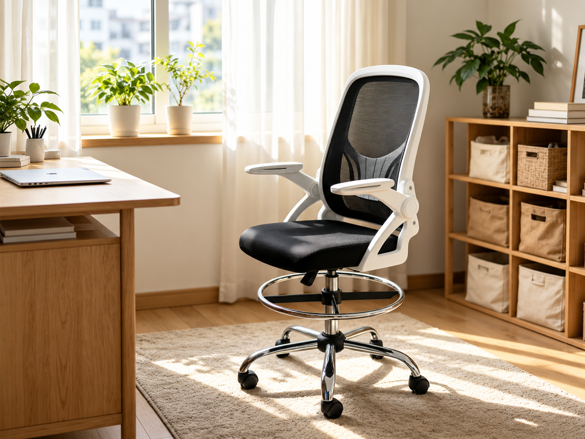 Ergonomic Drafting Chair Tall Office Chair Adjustable Footrest Lumbar Support