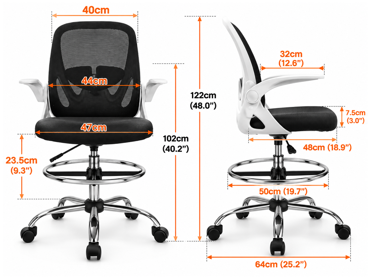 Ergonomic Drafting Chair Tall Office Chair Adjustable Footrest Lumbar Support