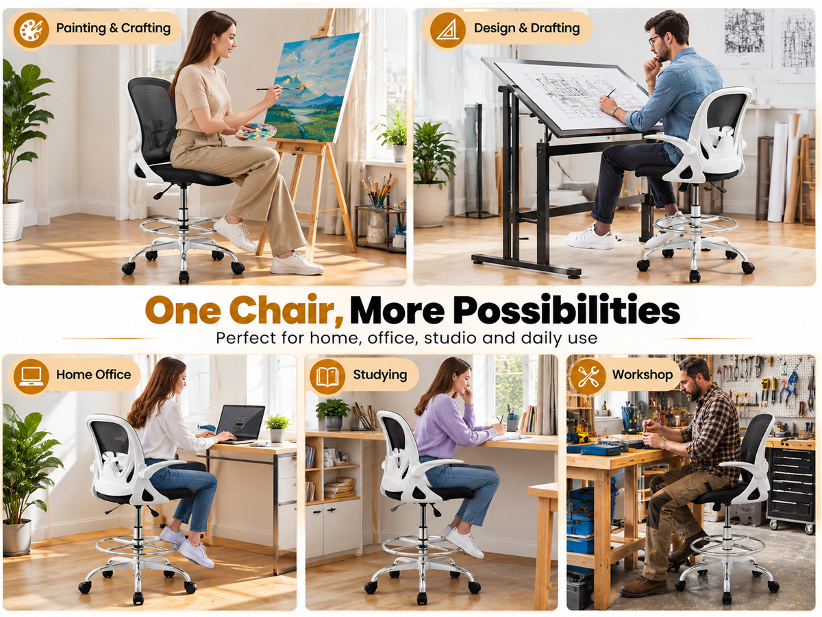 Ergonomic Drafting Chair Tall Office Chair Adjustable Footrest Lumbar Support