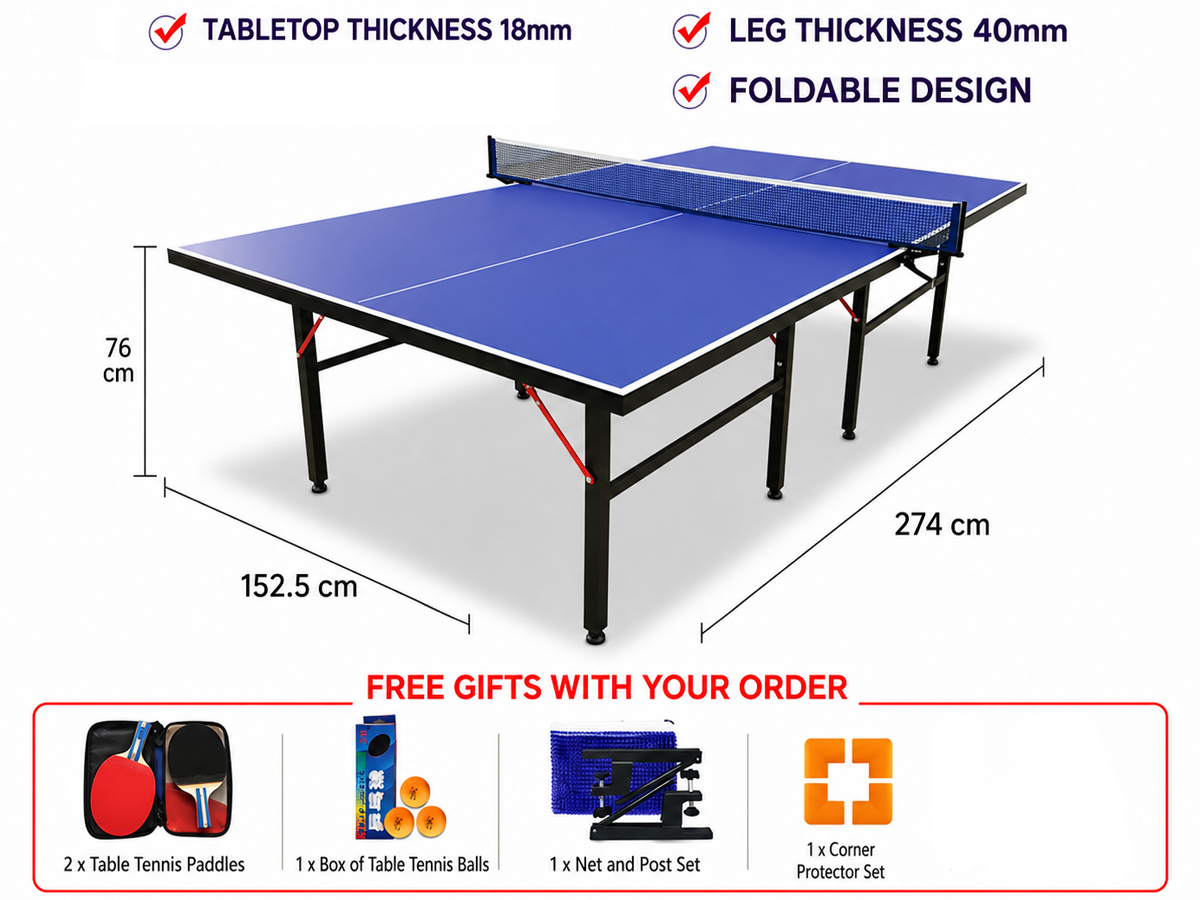 Table Tennis Table Foldable Indoor Ping Pong Table with 18mm Tabletop