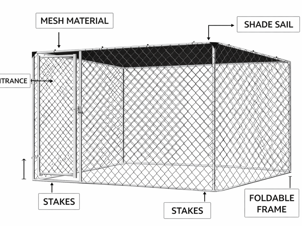 Outdoor Dog Run 4m x 2.3m x 1.8m Outdoor Dog Run with Shade Sail