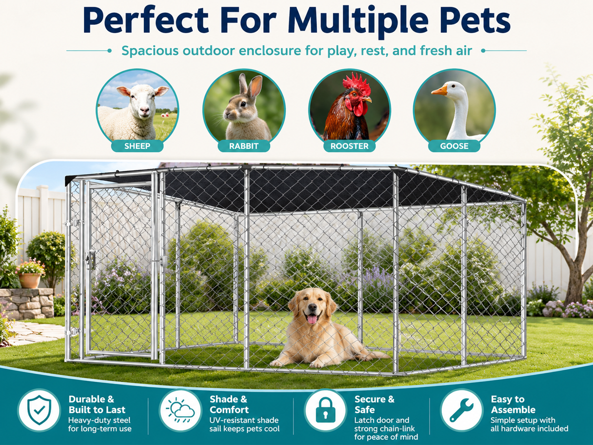Outdoor Dog Run 4m x 2.3m x 1.8m Outdoor Dog Run with Shade Sail