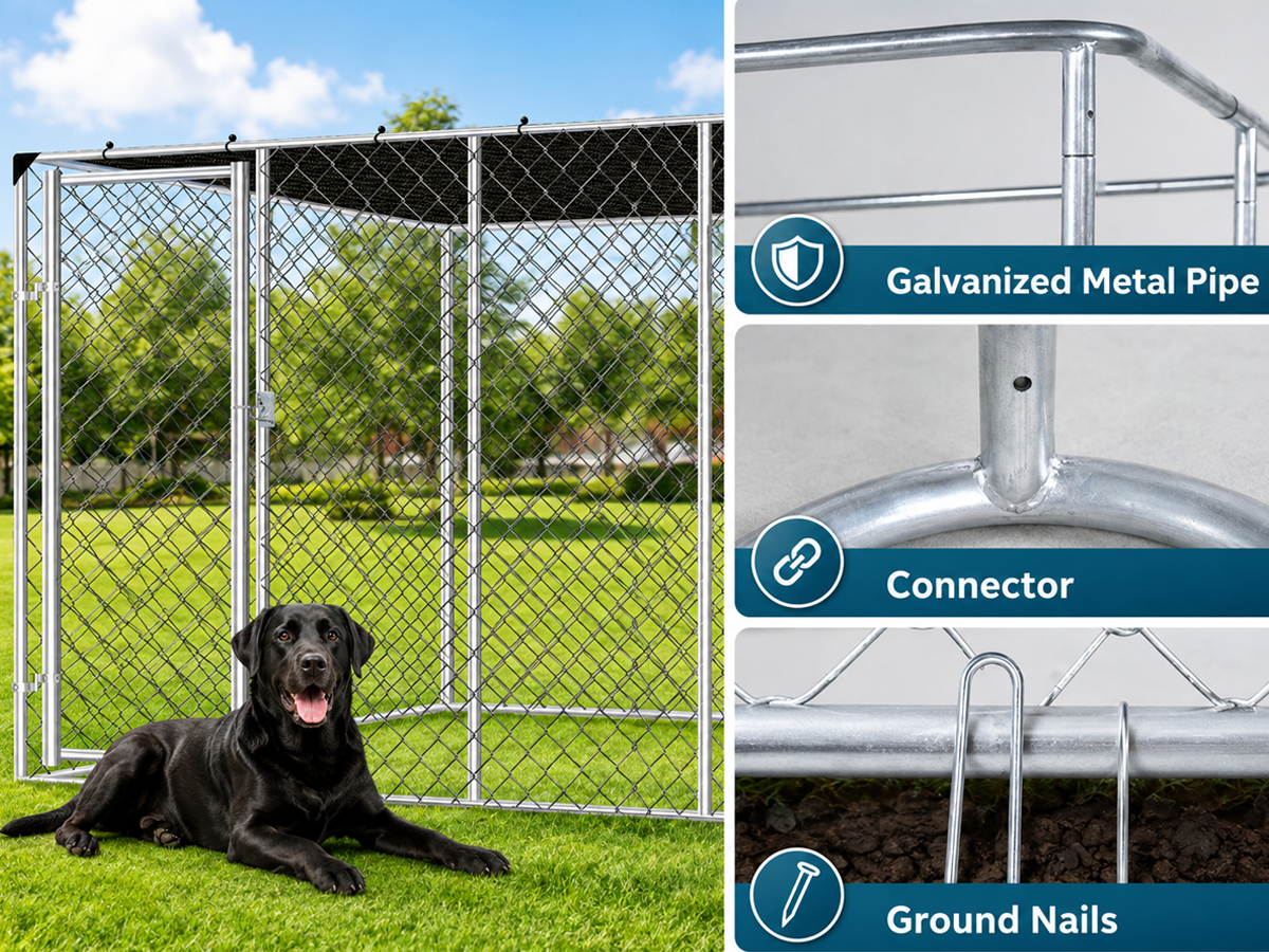 Outdoor Dog Run 4m x 2.3m x 1.8m Outdoor Dog Run with Shade Sail