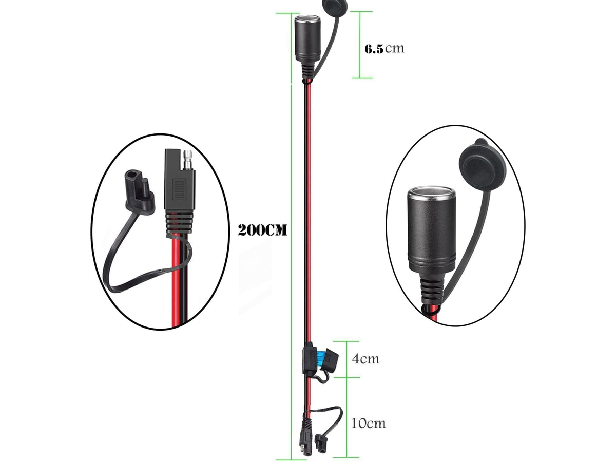 SAE to Female Cigarette Lighter Socket Extension Cable 12V 24V Battery Adapter