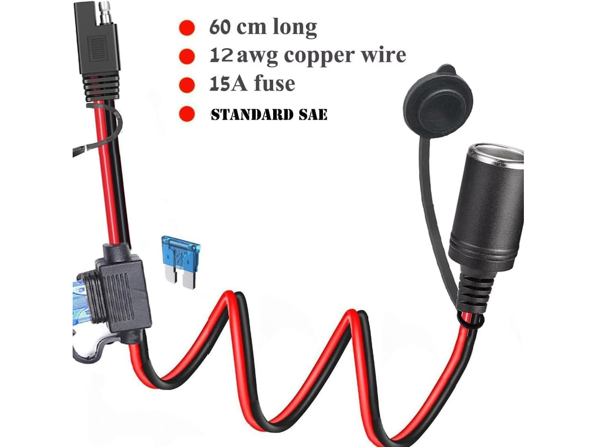 SAE to Female Cigarette Lighter Socket Extension Cable 12V 24V Battery Adapter