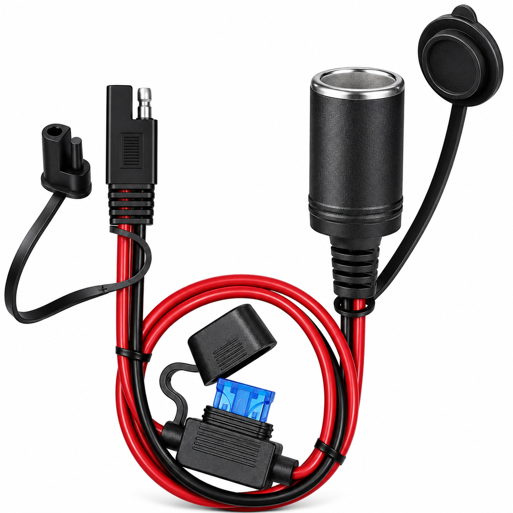 SAE to Female Cigarette Lighter Socket Extension Cable 12V 24V Battery Adapter