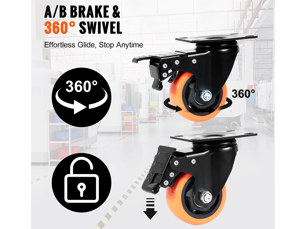 Heavy Duty Swivel Caster Wheels Set of 4 with Dual Locking System