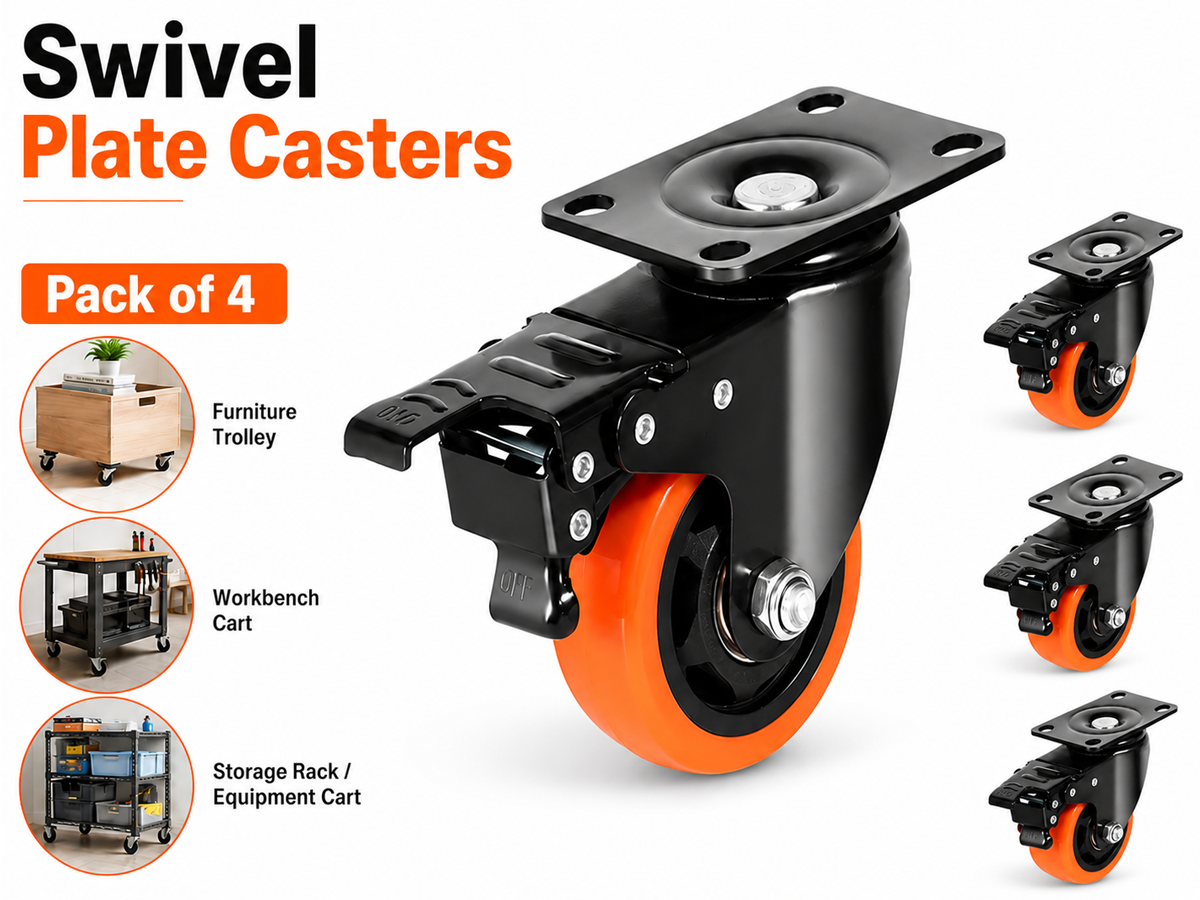 Heavy Duty Swivel Caster Wheels Set of 4 with Dual Locking System
