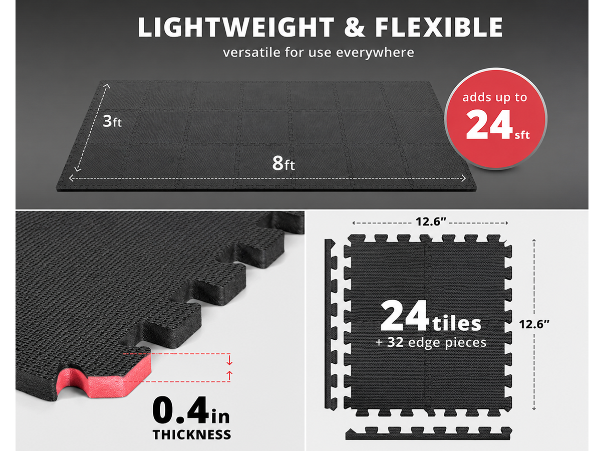 Floor Protect Exercise Equipment Mat 24 Piece Interlocking Foam Tiles
