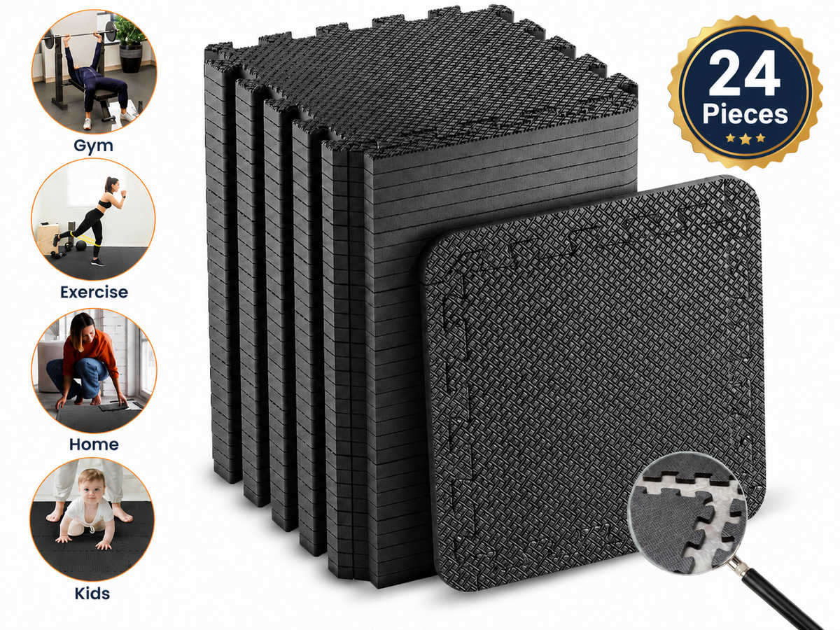 Floor Protect Exercise Equipment Mat 24 Piece Interlocking Foam Tiles