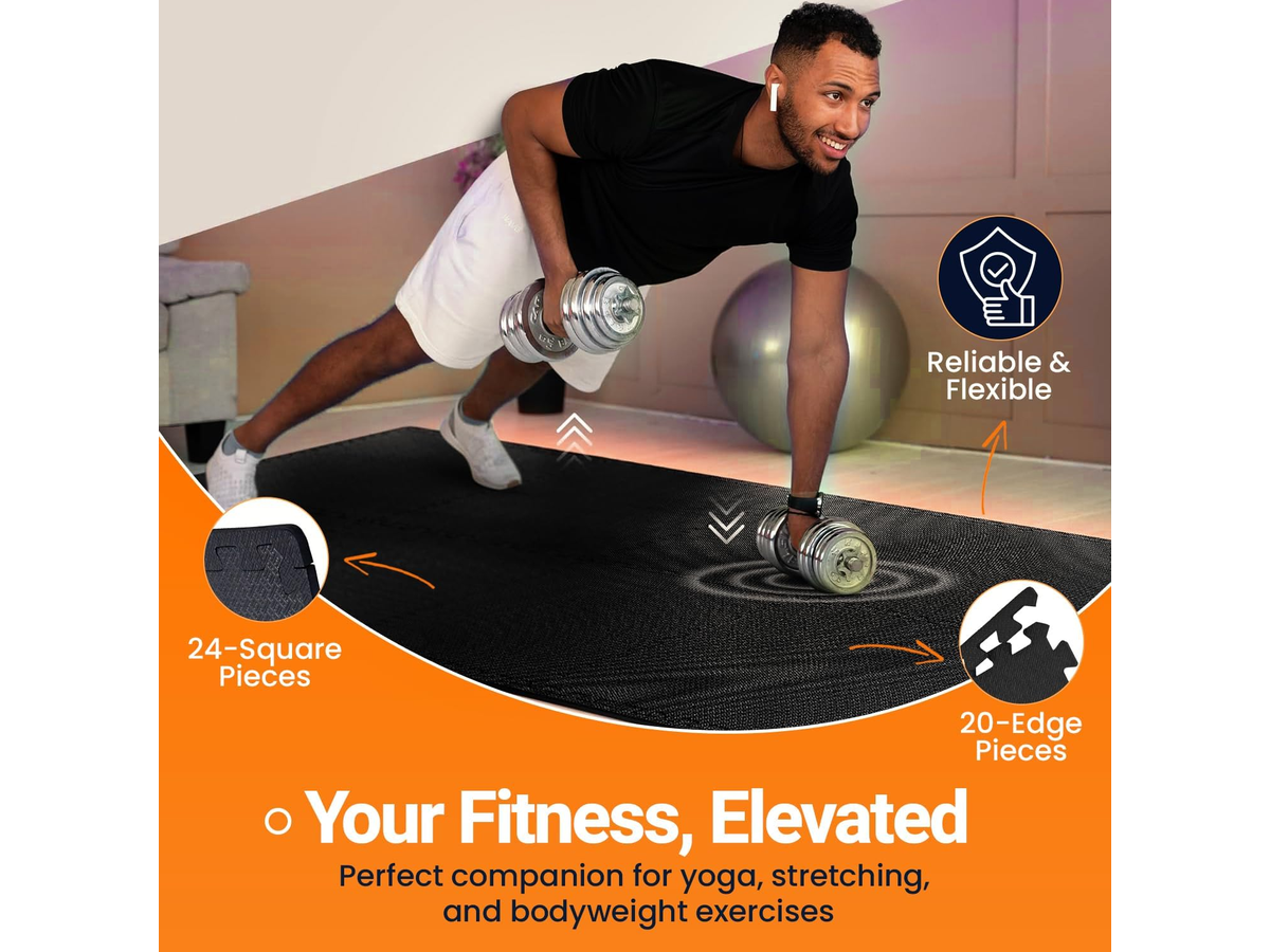 Floor Protect Exercise Equipment Mat 24 Piece Interlocking Foam Tiles