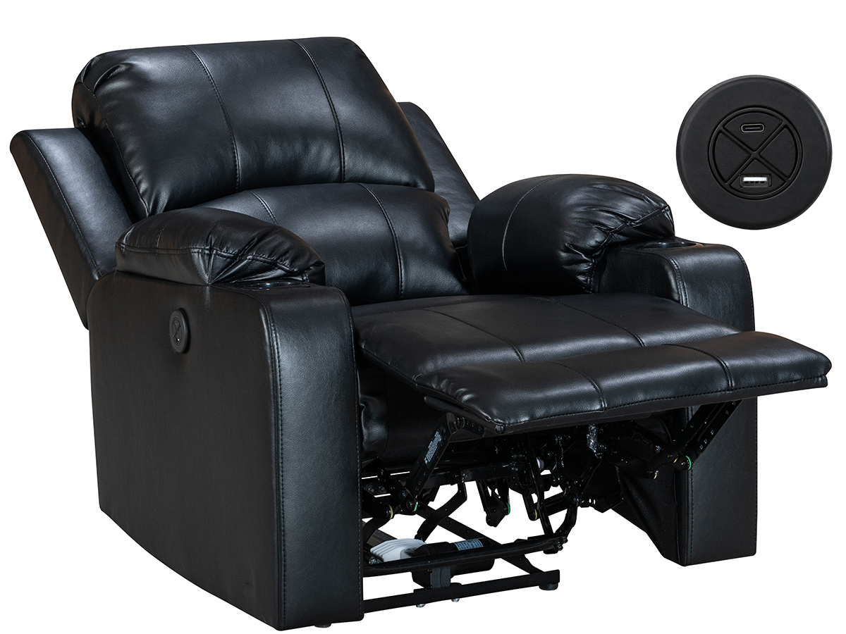 Power Recliner Chair Leather Gel Black Electric Reclining Armchair with USB