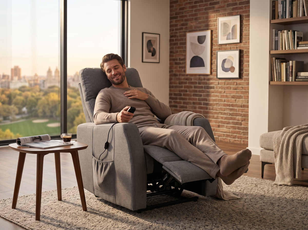 Recliner Chair Electric Lift Armchair in Chenille Grey with Wired Controller