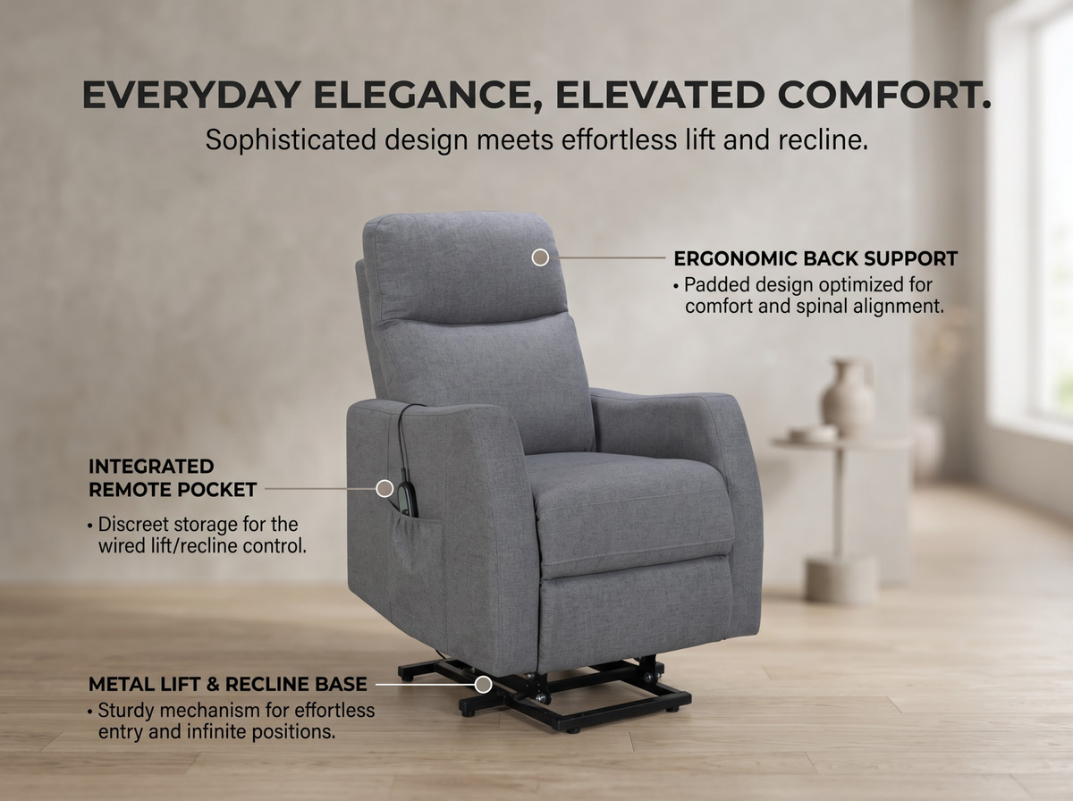 Recliner Chair Electric Lift Armchair in Chenille Grey with Wired Controller