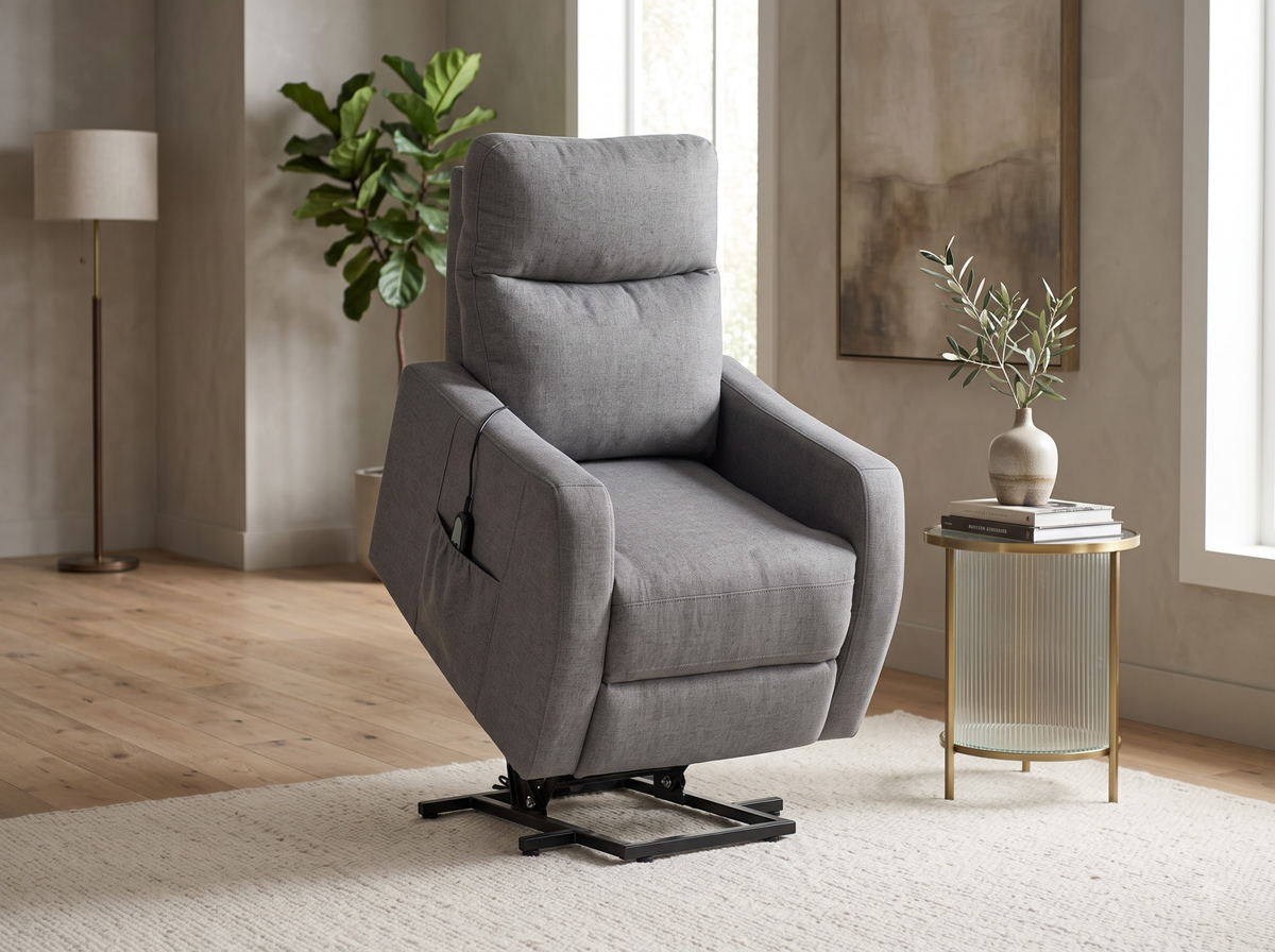 Recliner Chair Electric Lift Armchair in Chenille Grey with Wired Controller