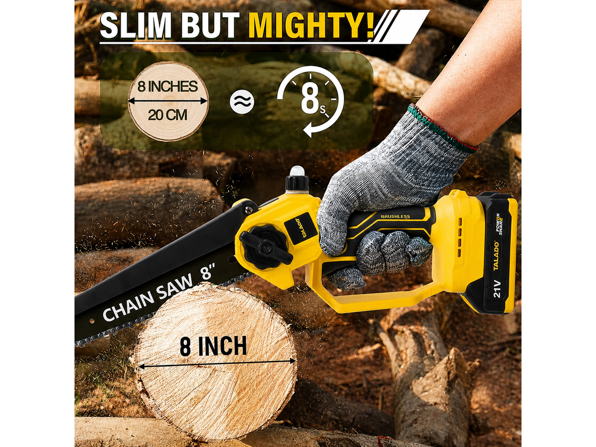 Electric Cordless Pruning Saw 8 Inch Brushless 21V Cutting Tool with 2 Batteries & Carry Case