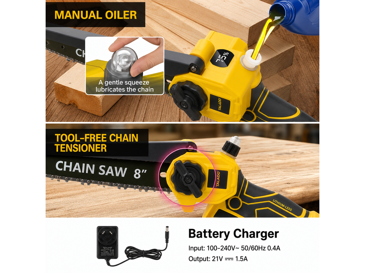 Electric Cordless Pruning Saw 8 Inch Brushless 21V Cutting Tool with 2 Batteries & Carry Case