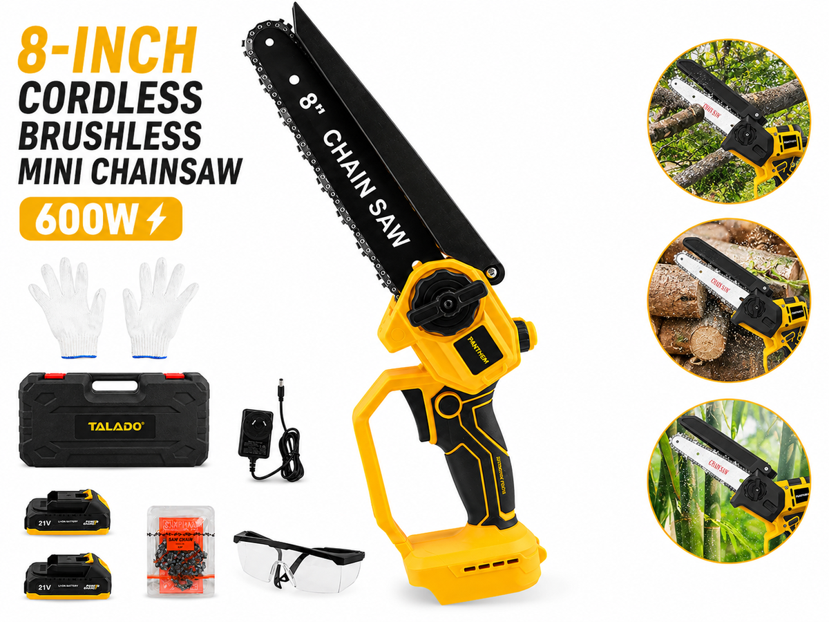 Electric Cordless Pruning Saw 8 Inch Brushless 21V Cutting Tool with 2 Batteries & Carry Case