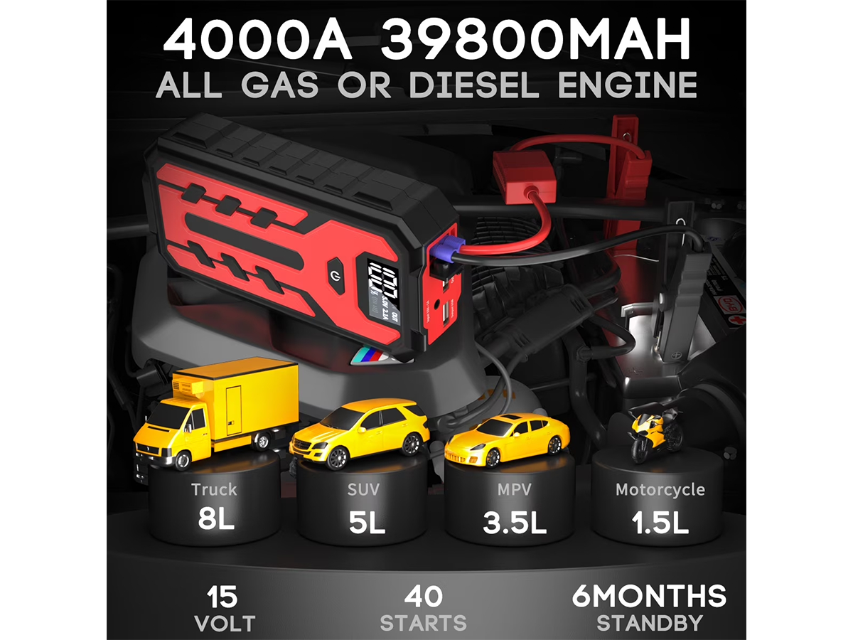 Portable Car Jump Starter 4000A Battery Booster 39800mAh Emergency Power Bank