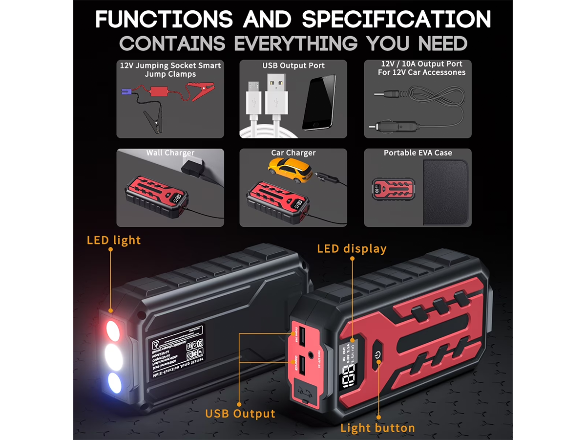 Portable Car Jump Starter 4000A Battery Booster 39800mAh Emergency Power Bank