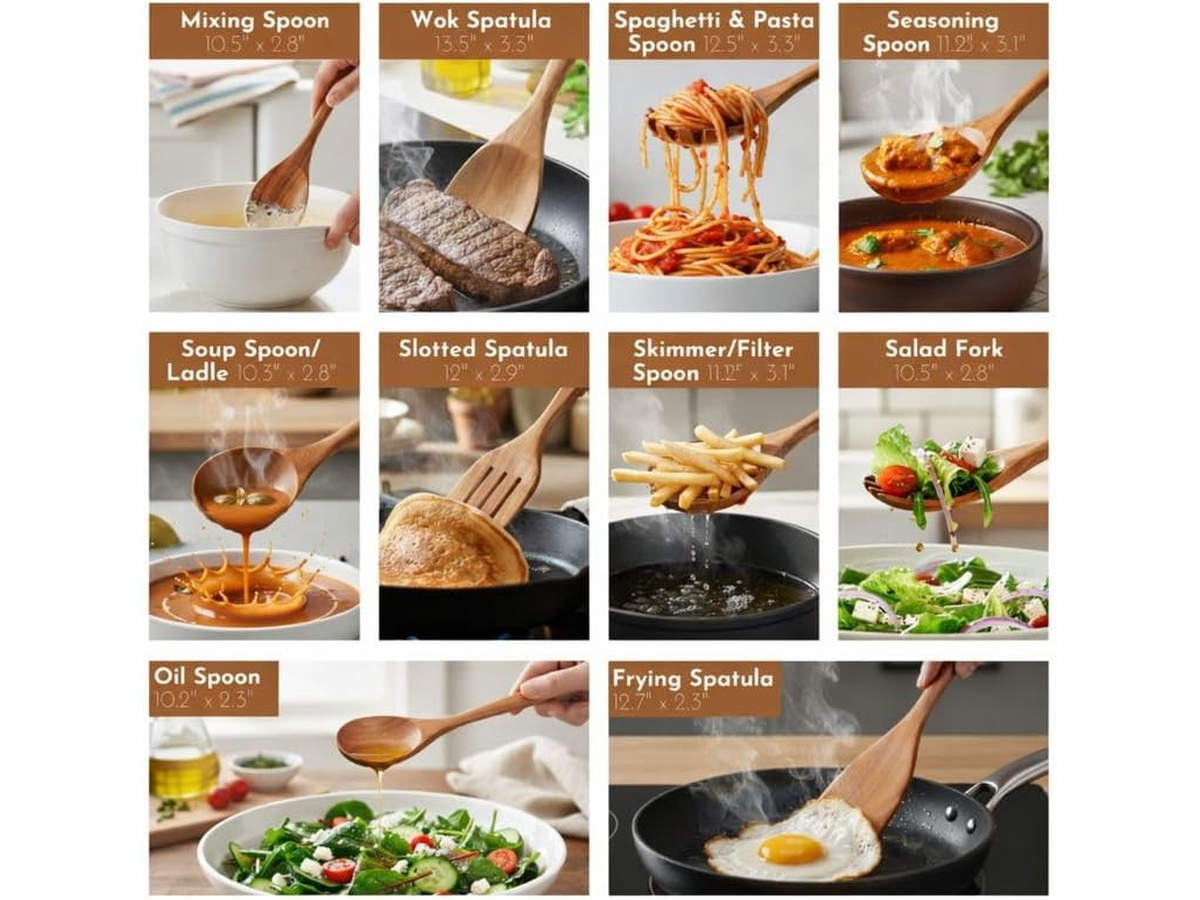 Wooden Kitchen Utensils Set 10 Piece Teak Wood Cooking Utensil Set