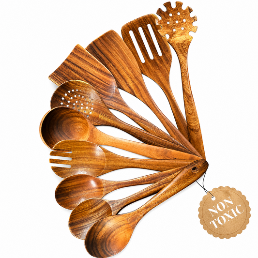 Wooden Kitchen Utensils Set 10 Piece Teak Wood Cooking Utensil Set