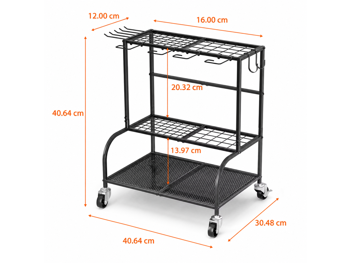 Garden Tool Organizer Rack Heavy Duty Garden Tool Organizer Rack with Wheels & Hooks