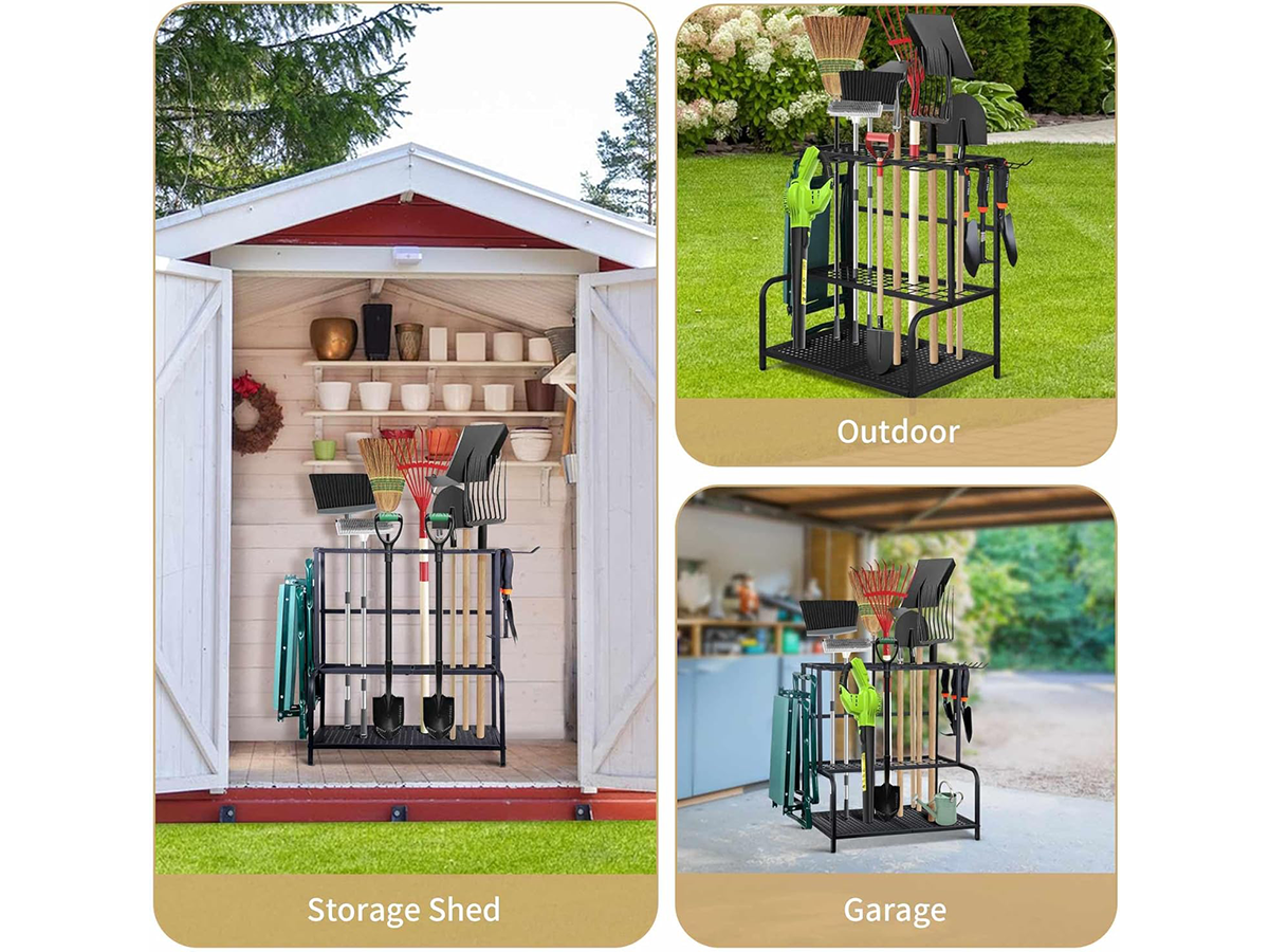 Garden Tool Organizer Rack Heavy Duty Garden Tool Organizer Rack with Hooks