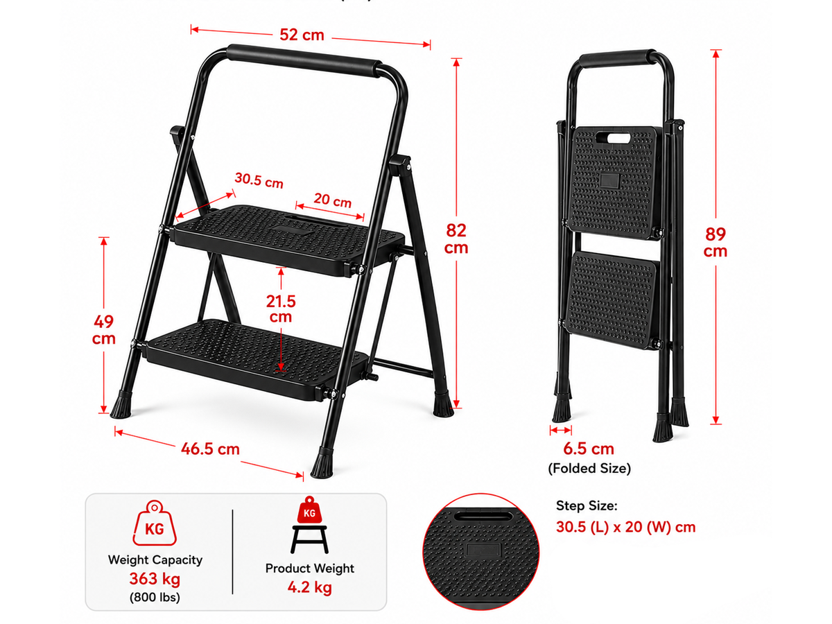 Folding Step Ladder Stool 2 Step Heavy Duty Folding Step Ladder Stool