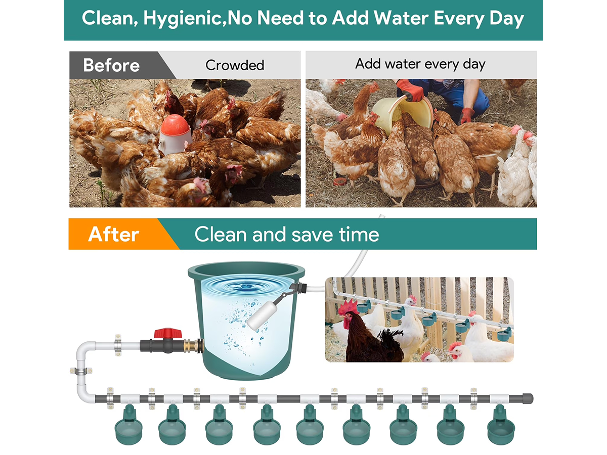 Automatic Chicken Water Feeder System DIY Poultry Waterer with 9 Water Cups
