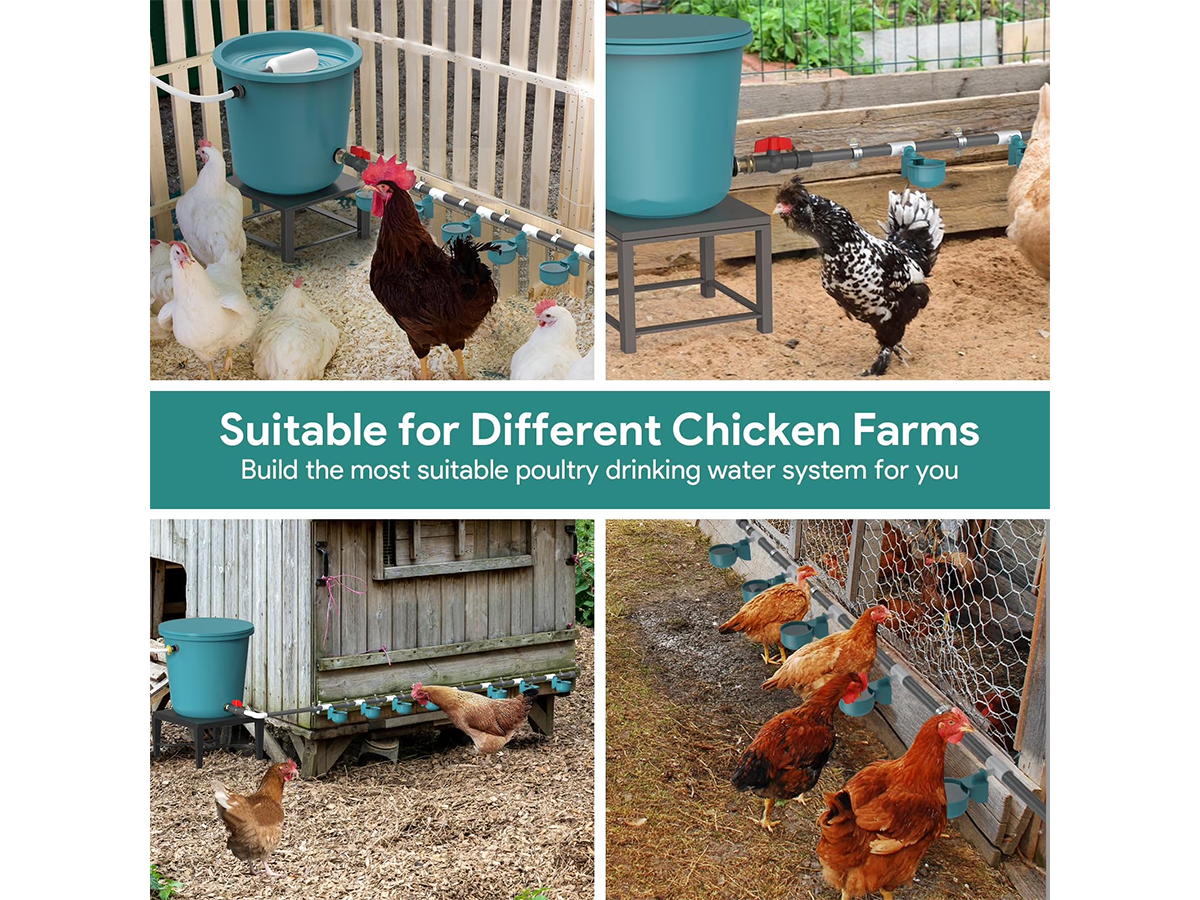 Automatic Chicken Water Feeder System DIY Poultry Waterer with 9 Water Cups