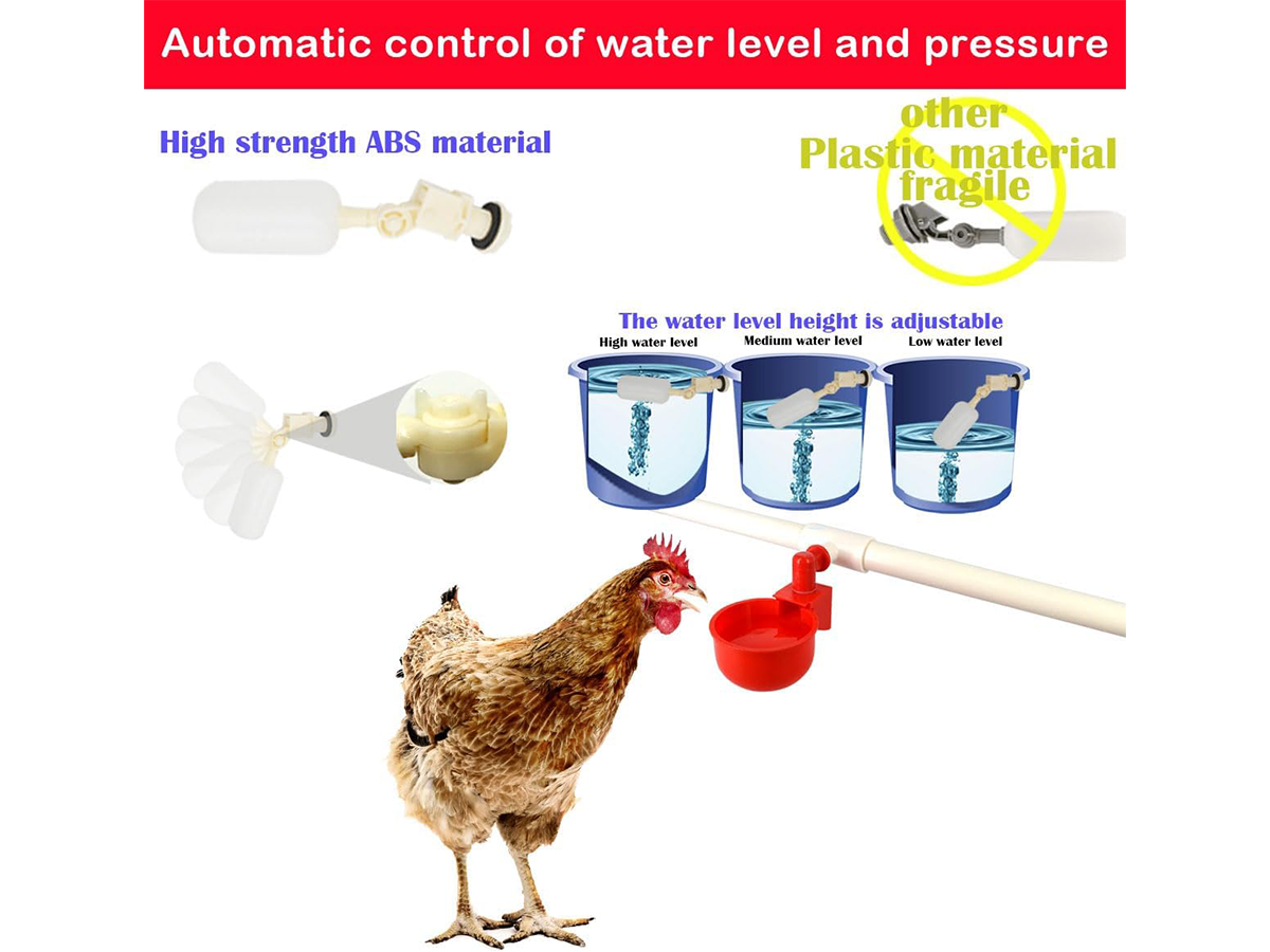Chicken Waterer Set Automatic Poultry Watering System with 8 Cups and Float Valve