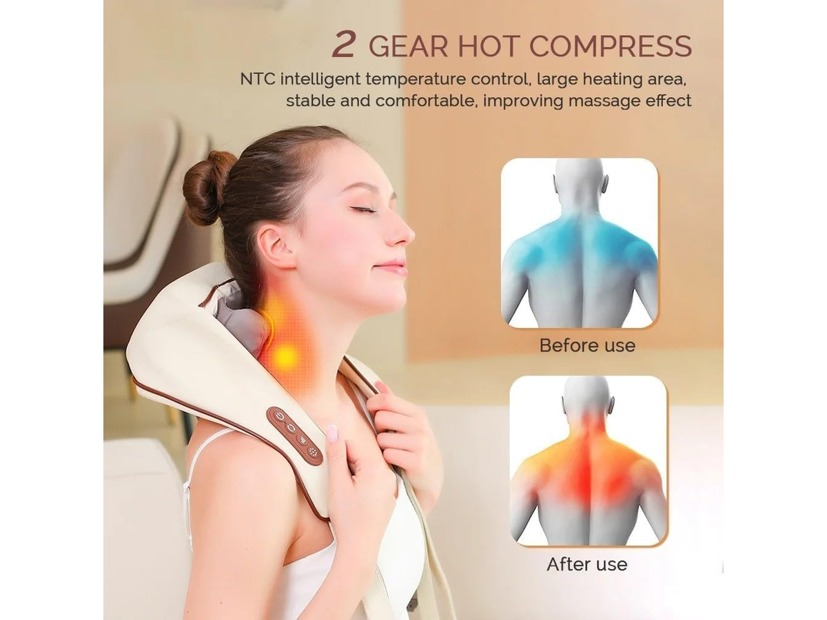 Neck Massager With Heat Cordless 6D Shiatsu Neck Massager With Heat for Shoulder Back Relief