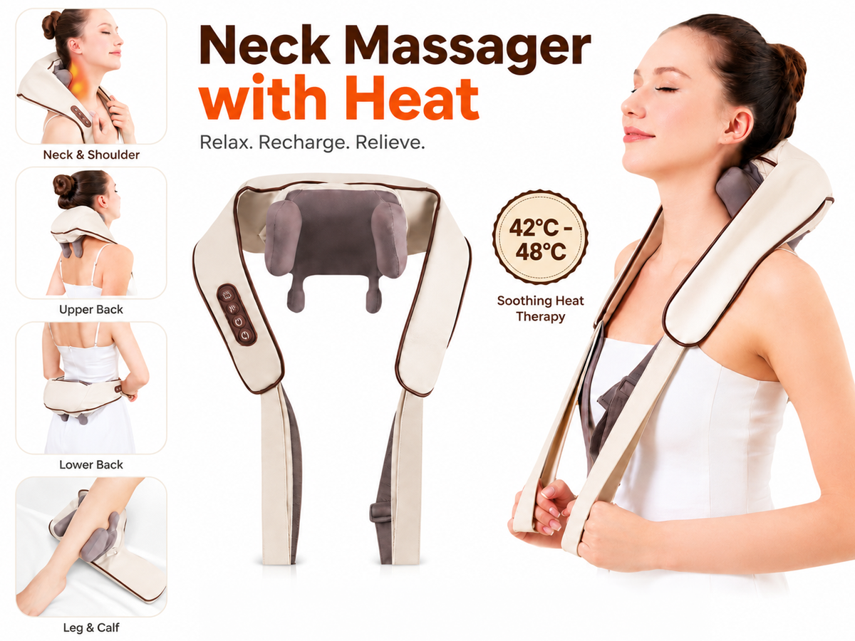 Neck Massager With Heat Cordless 6D Shiatsu Neck Massager With Heat for Shoulder Back Relief