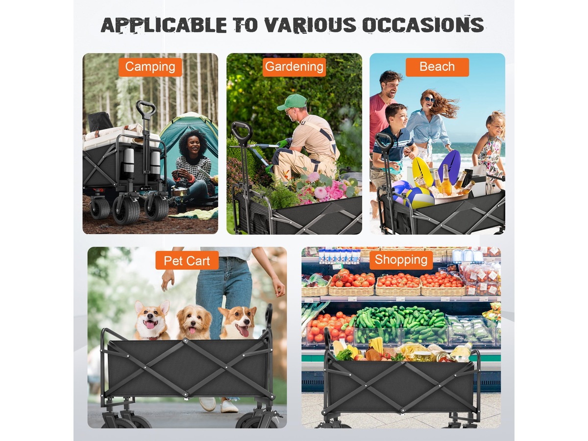 Folding Wagon Cart Garden Cart Heavy Duty Collapsible Utility Wagon 150L