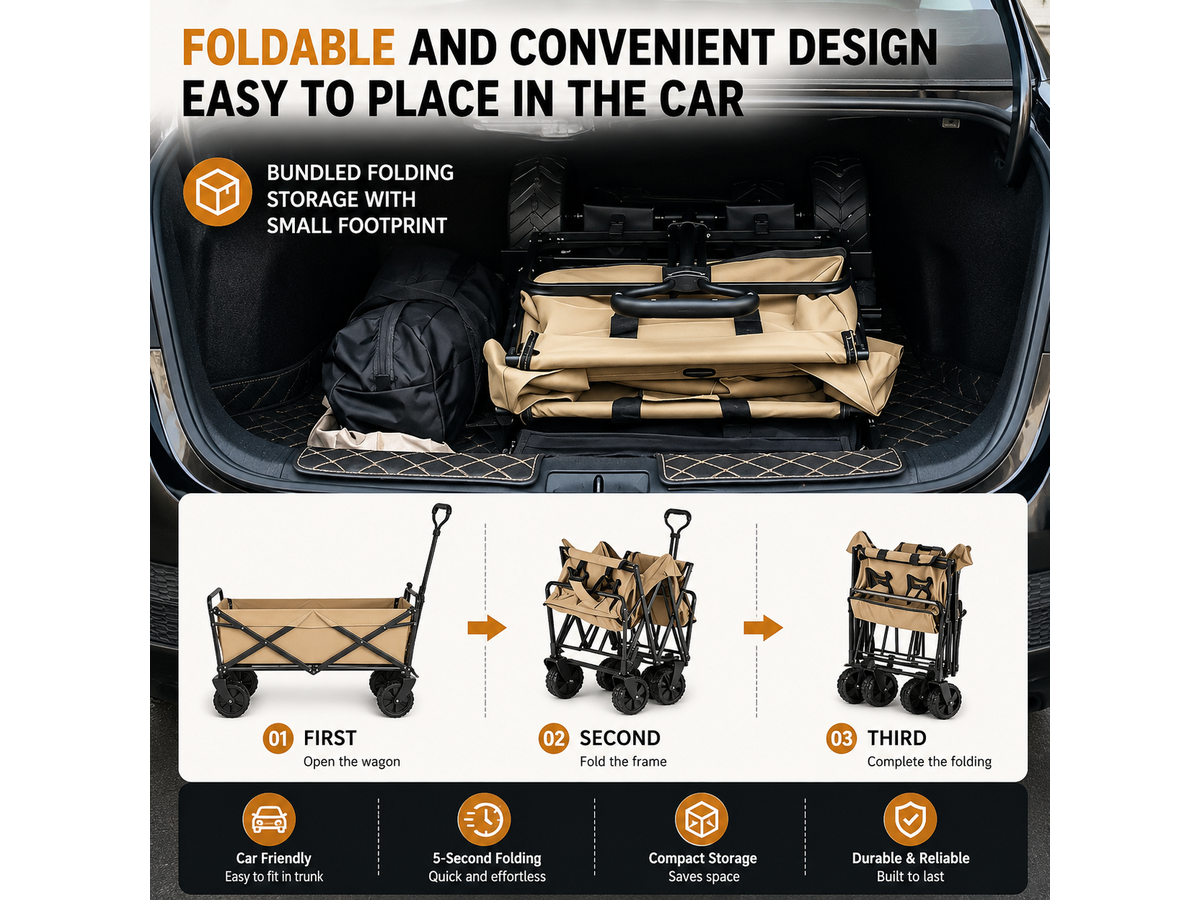 Folding Wagon Cart Garden Cart Heavy Duty Collapsible Utility Wagon 150L
