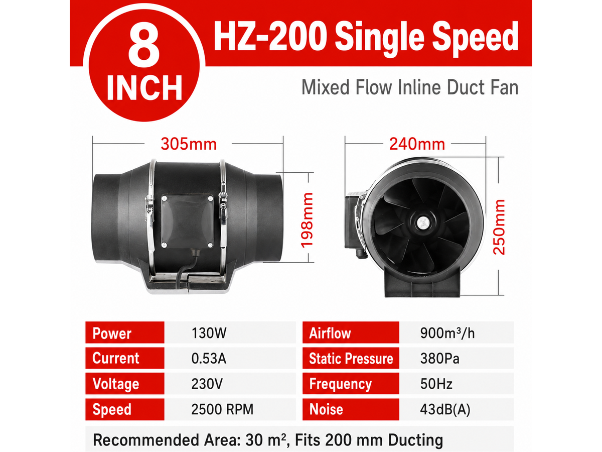 Inline Extractor Fan Exhaust Duct Fan 200mm