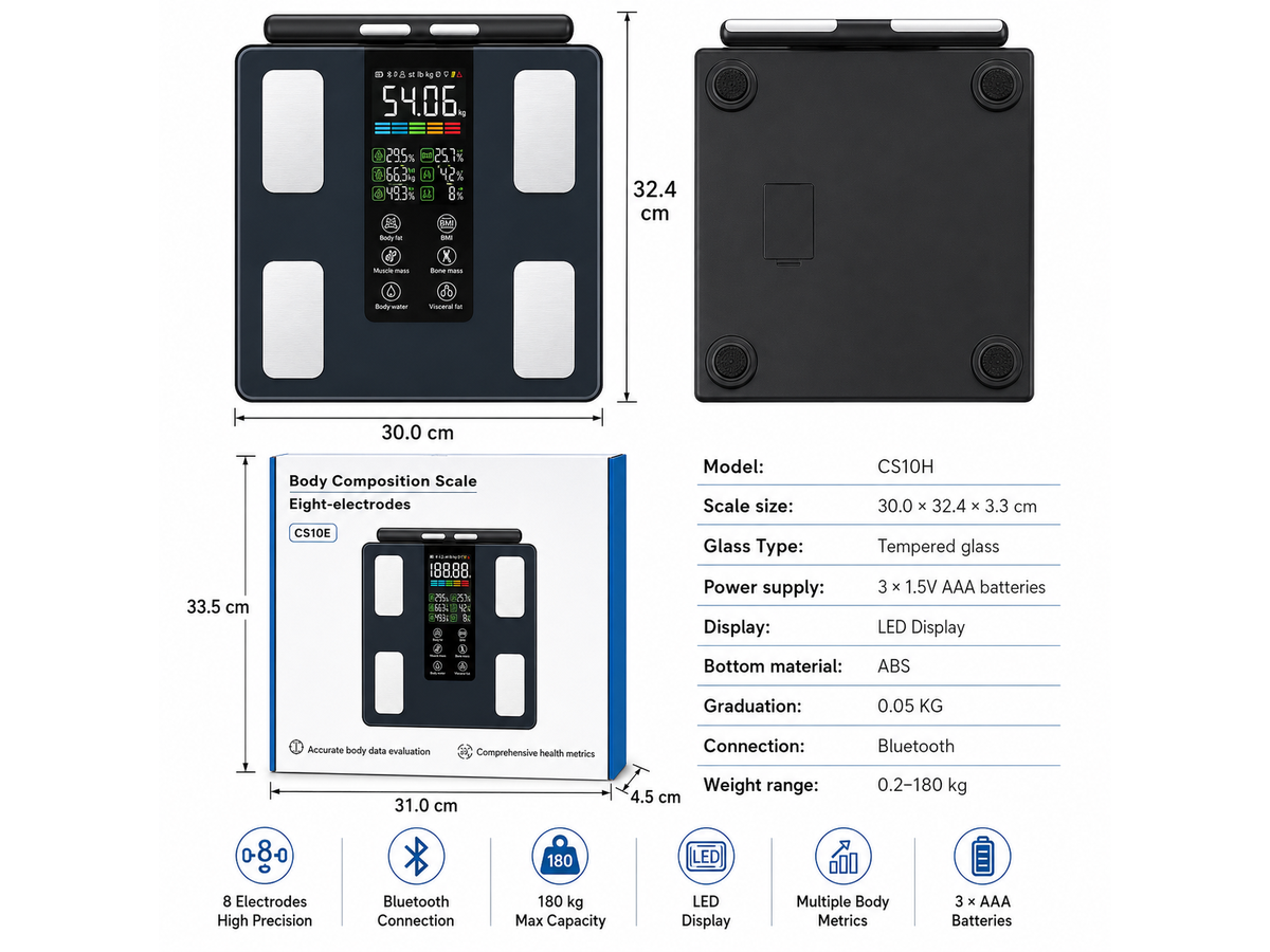 Bathroom Scales Bluetooth Body Fat Scale 8-Electrode Smart Body Composition Analyzer