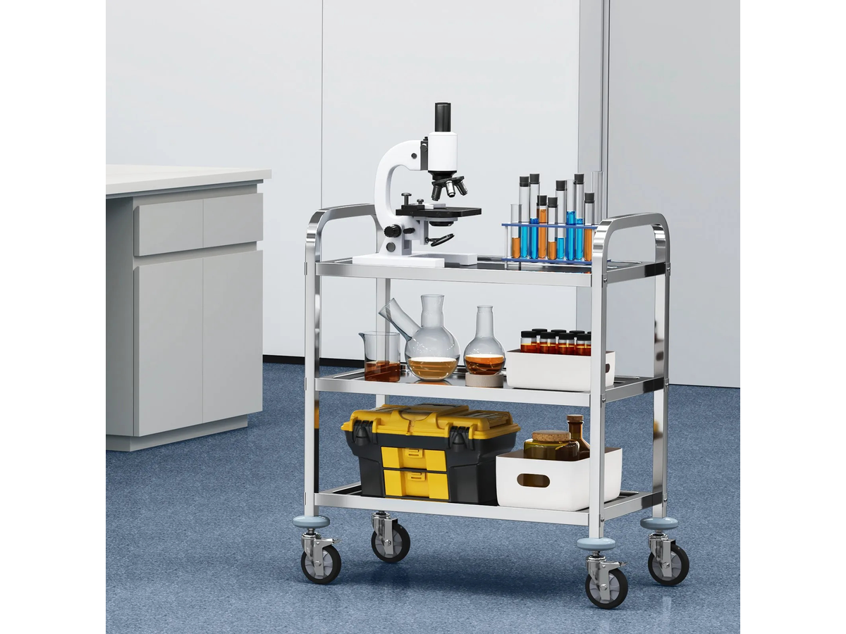Stainless Steel Kitchen Trolley 3 Tier Heavy Duty Utility Cart with Lockable Wheels