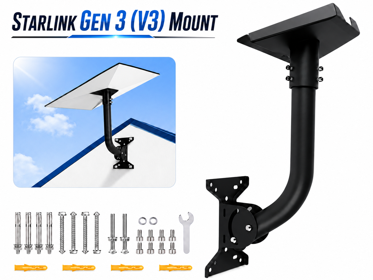 Starlink Gen 3 Mounting Kit Adjustable Long Wall Mount with Pipe Adapter for Starlink V3